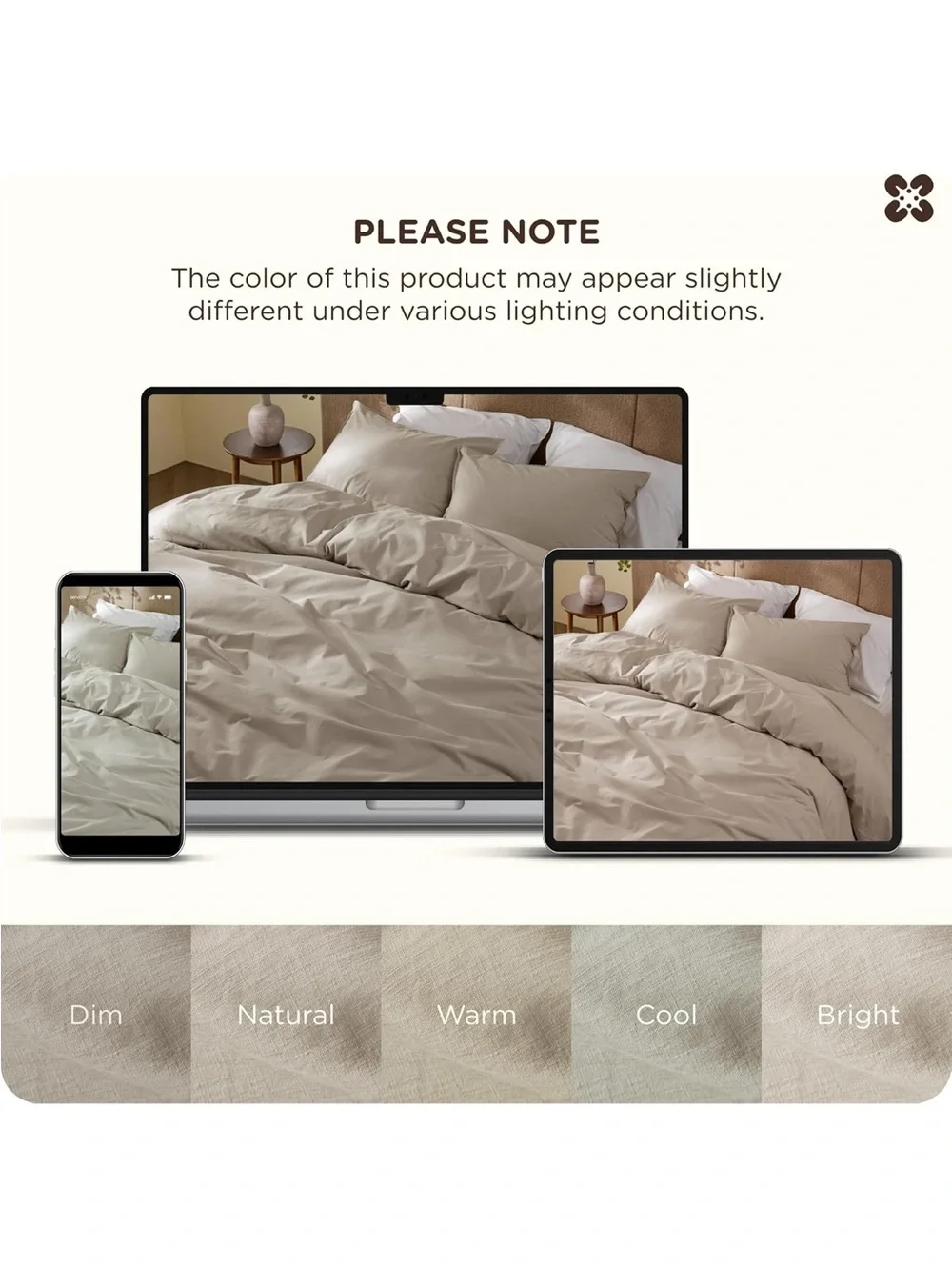 NEW Bedsure 100% Cotton Duvet Cover Full. Luxury Slub Weave. Tannish Linen Grey